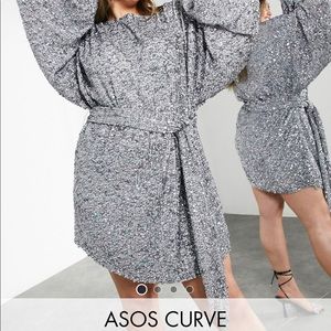 ASOS Edition Curve mixed sequins mini dress with oversized blossom sleeves